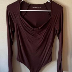 Brown cowl neck bodysuit